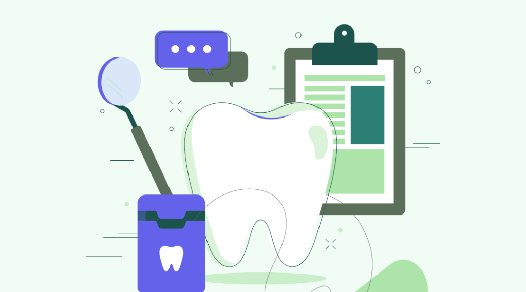 Ilustración de un diente con instrumental dental pediátrico