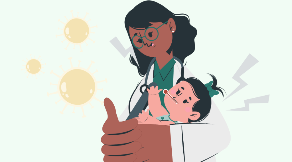 Cómo bajar la fiebre en niños – pediatra toma la temperatura a un niño